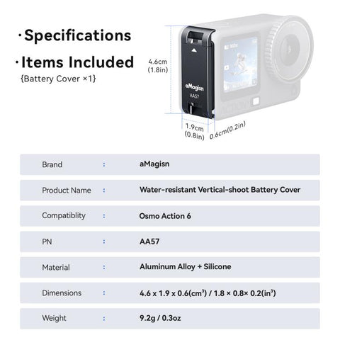 For DJI Osmo Action 6 aMagisn Vertical Shoot Battery Cover Magnetic Quick Release Metal Battery Door