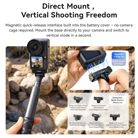 For DJI Osmo Action 6 aMagisn Vertical Shoot Battery Cover Magnetic Quick Release Metal Battery Door