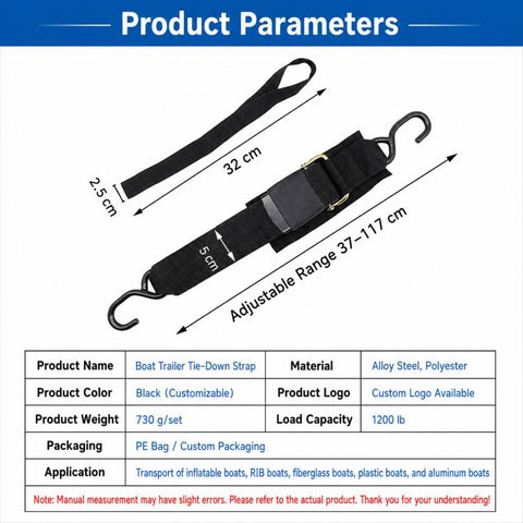 Boat Transom Tie Down Straps Kit 1200 lbs Heavy Duty Quick Release Marine Trailer Straps, Without Lock S Hook, With Lock S Hook