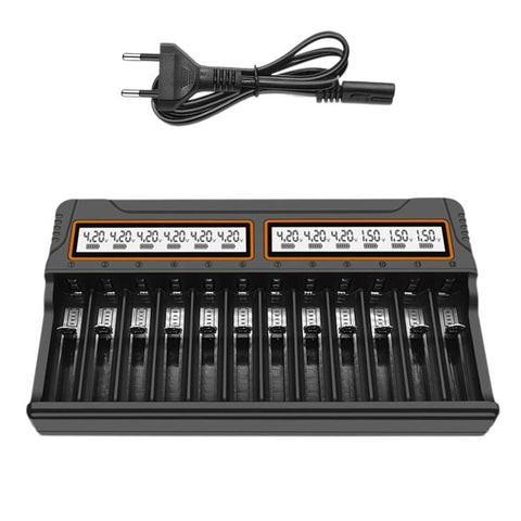12-Slot Multifunctional Smart LCD Screen Lithium Battery Charger, US Plug, EU Plug