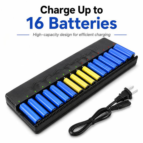 3.7V-4.2V 16-Slot Smart Lithium Battery Charger For 26650 / 18650 / 21700 Batteries, US Plug, EU Plug