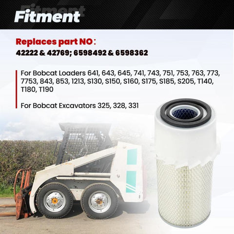 Engine Air Filter Kit For Bobcat 753 / 763 / S175 / 641 Excavator 325 / 328 Replaces 6598362 6598492