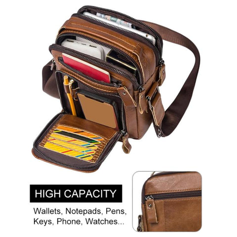 HUMERPAUL MH664 Large-Capacity Leather Vintage Shoulder Bag Men Multifunctional Crossbody Bag