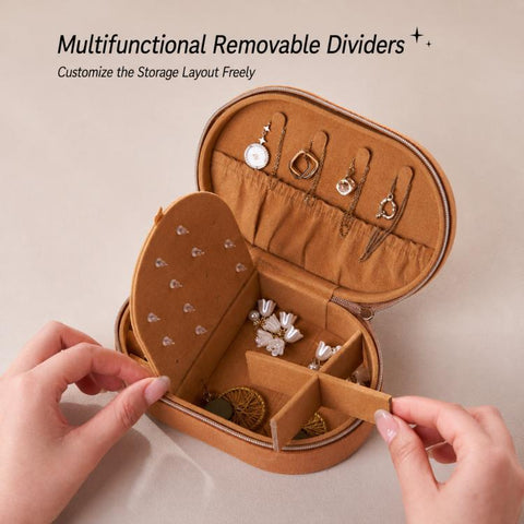 Small Velvet Travel Jewelry Case Portable Oval Jewelry Organizer Box with Zipper, Earring Stud Board