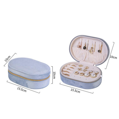 Small Velvet Travel Jewelry Case Portable Oval Jewelry Organizer Box with Zipper, Earring Stud Board
