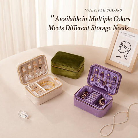 Velvet Travel Jewelry Box 2-Layer Portable Jewelry Organizer Case with Double Zipper, Removable Tray