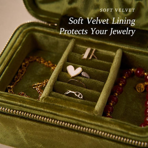 Velvet Travel Jewelry Box 2-Layer Portable Jewelry Organizer Case with Double Zipper, Removable Tray