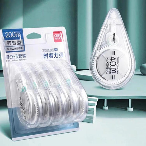 Deli 40m X 5mm Student Large-Capacity Quiet Correction Tape Portable White Out Tape