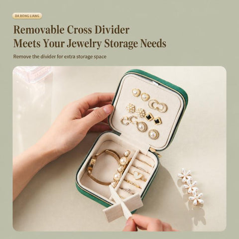 Mini 2-Tier Velvet Travel Jewelry Box with Earring Stud Board, Removable Divider & Necklace Hooks, 10 x 10 x 5.5cm