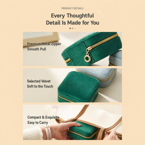 Mini 2-Tier Velvet Travel Jewelry Box with Earring Stud Board, Removable Divider & Necklace Hooks, 10 x 10 x 5.5cm