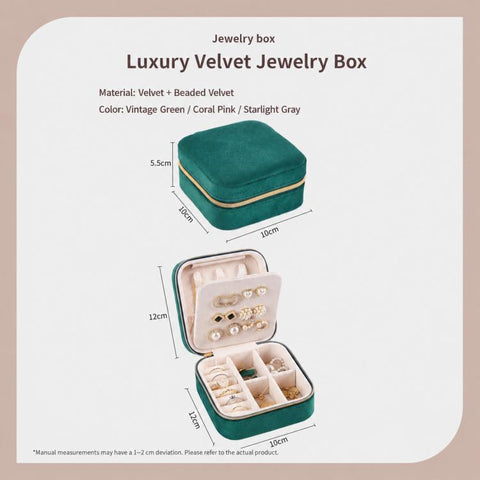 Mini 2-Tier Velvet Travel Jewelry Box with Earring Stud Board, Removable Divider & Necklace Hooks, 10 x 10 x 5.5cm
