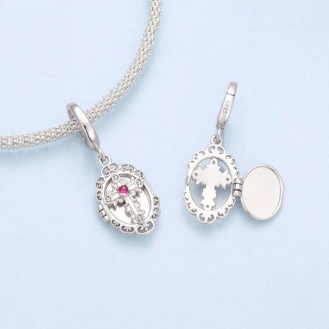 S925 Sterling Silver Cross Photo Box Commemorative DIY Beaded, BSC1290-1