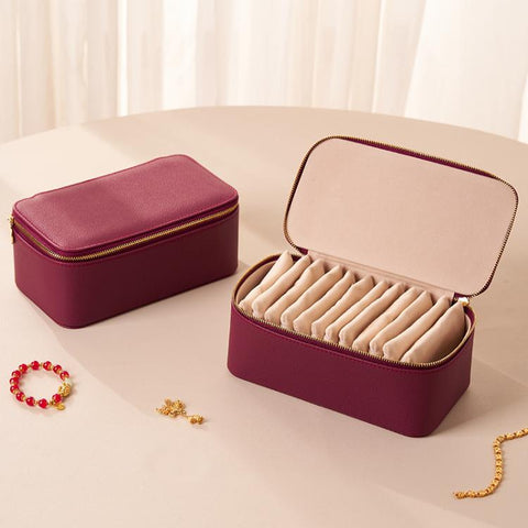 Jewelry Organizer Box with 12pcs Clear Zipper Pouches PU Leather Jewelry Storage Case