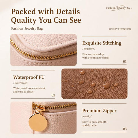 Jewelry Organizer Box with 12pcs Clear Zipper Pouches PU Leather Jewelry Storage Case