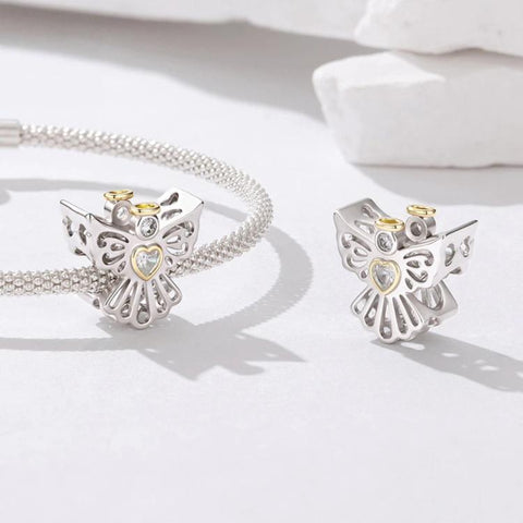 Hollowed-Out Guardian Angel Copper-Plated White Gold DIY Beaded, YIC283