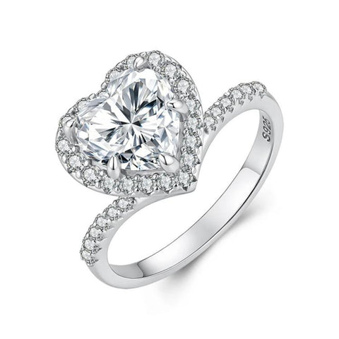 S925 Sterling Silver 2-Carat Heart-Shaped Moissanite Ring, 6 US Size, 7 US Size, 8 US Size