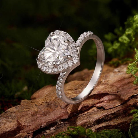 S925 Sterling Silver 2-Carat Heart-Shaped Moissanite Ring, 6 US Size, 7 US Size, 8 US Size