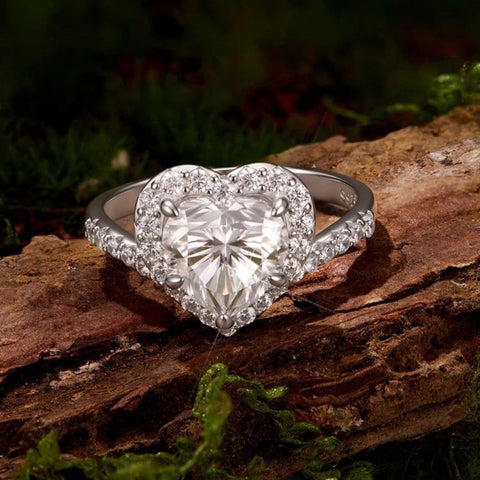 S925 Sterling Silver 2-Carat Heart-Shaped Moissanite Ring, 6 US Size, 7 US Size, 8 US Size