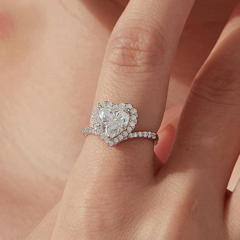 S925 Sterling Silver 2-Carat Heart-Shaped Moissanite Ring, 6 US Size, 7 US Size, 8 US Size
