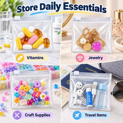 Clear Reusable Pill Pouches 3.14 Inch Small Plastic Slider Bags for Daily Vitamins, Jewelry & Craft Storage, 10 PCS/Pack, 20 PCS/Pack