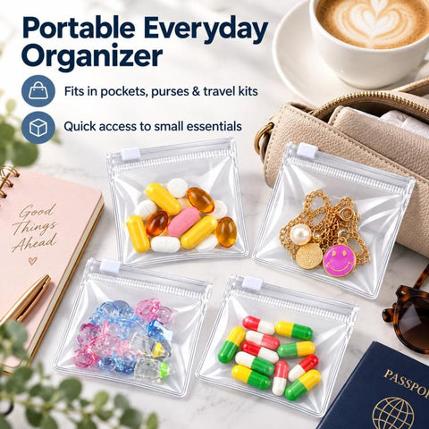 Clear Reusable Pill Pouches 3.14 Inch Small Plastic Slider Bags for Daily Vitamins, Jewelry & Craft Storage, 10 PCS/Pack, 20 PCS/Pack