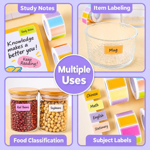 Coding Label Sticker Writable Waterproof Rectangle Sticky Labels, 500 Labels/Roll Colorful, 500 Labels/Roll Light Color, 400 Labels/Roll Large, 800 Labels/Roll Macaron