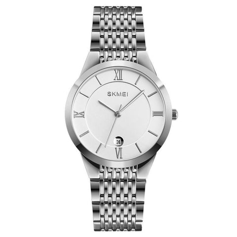 SKMEI Ultra Thin Couple Quartz Watch Stainless Steel 30M Waterproof Date Wristwatch