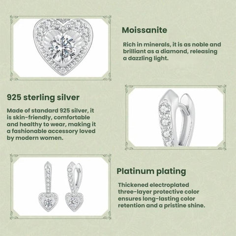 S925 Sterling Silver Heart-Shaped Moissanite Earrings, MSE153