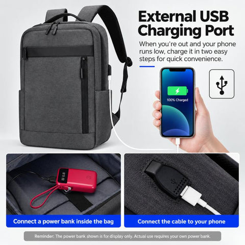 REMOID 1172 Laptop Backpack Water Resistant Business Travel Backpack With USB Charging Port