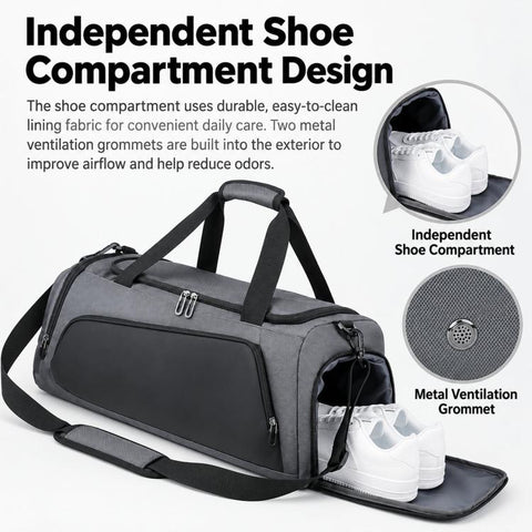 REMOID T17 Large Gym Duffle Bag Sports Travel Bag With Shoe Compartment Wet Pocket Holdall Backpack