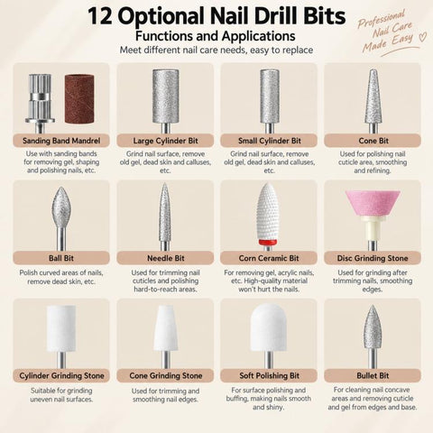 2 in 1 Electric Nail Drill Pen with UV Light Rechargeable Cordless Efile 15000 RPM 3 Speeds Fast Curing Lamp Kit, 6 Bits Grey, 6 Bits White, 12 Bits Grey, 12 Bits White