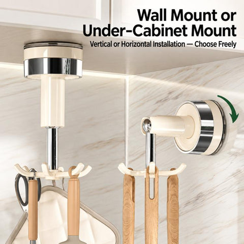 Home Use No Drill Kitchen Rotating Hook Suction Cup Wall Mount Pot Spoon Storage Rack