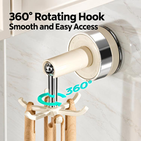 Home Use No Drill Kitchen Rotating Hook Suction Cup Wall Mount Pot Spoon Storage Rack