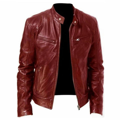 Winter Motorcycle Multi-Pocket PU Jacket With Stand-Up Collar Zip-Up Gesign, 4XL, 5XL