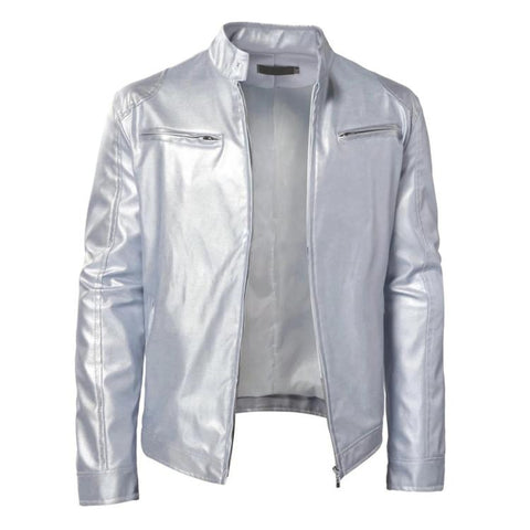 Winter Motorcycle Multi-Pocket PU Jacket With Stand-Up Collar Zip-Up Gesign, 4XL, 5XL