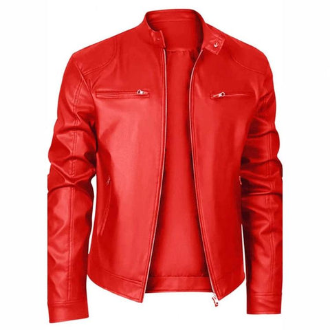 Winter Motorcycle Multi-Pocket PU Jacket With Stand-Up Collar Zip-Up Gesign, 4XL, 5XL