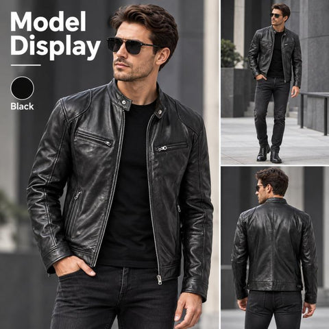 Winter Motorcycle Multi-Pocket PU Jacket With Stand-Up Collar Zip-Up Gesign, 4XL, 5XL