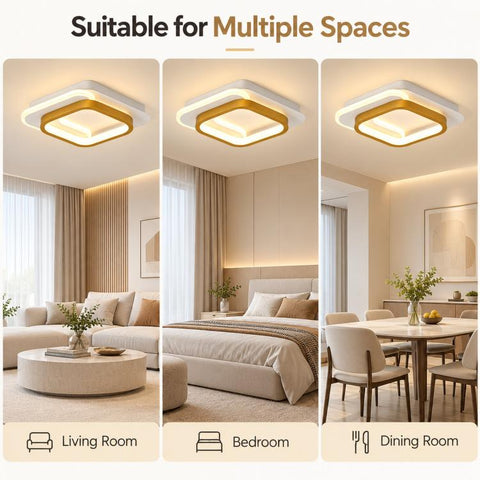 LED Flush-Mount Ceiling Light with Three-Color Dimming For Hallways and Entryways, Square Model A Black, Square Model A Gold, Square Model A White