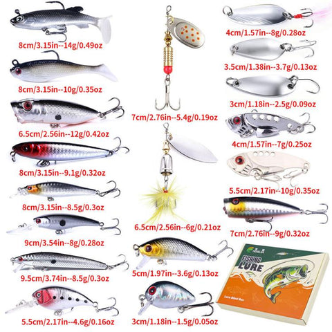 18 PCS/Box HENGJIA Fishing Lures Kit Multi-Type Hard Soft Baits Tackle Box Set