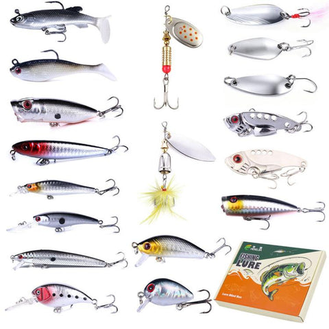 18 PCS/Box HENGJIA Fishing Lures Kit Multi-Type Hard Soft Baits Tackle Box Set