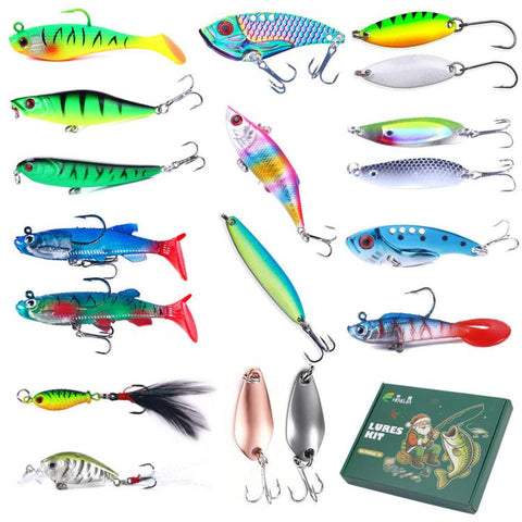 18 PCS/Box HENGJIA Fishing Lures Kit Multi-Type Hard Soft Baits Tackle Box Set