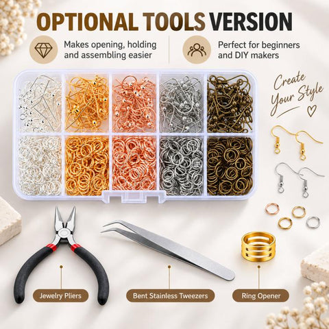 1125 PCS/Box Earring Making Kit Earring Hooks & Jump Rings Set DIY Jewelry Findings, Without Tool, With Tool