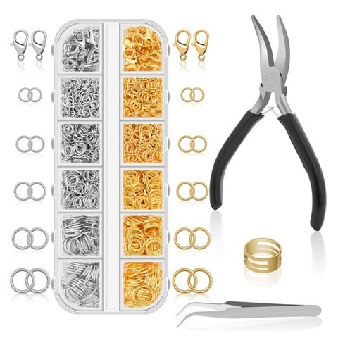1040 PCS/Box Jewelry Making Kit 40 Pcs Lobster Clasps & 1000 Pcs 5-Size Jump Rings 4mm-10mm, With Tool K-White++Gold, Without Tool K-white Gold, With Tool K-White, Without Tool K-white