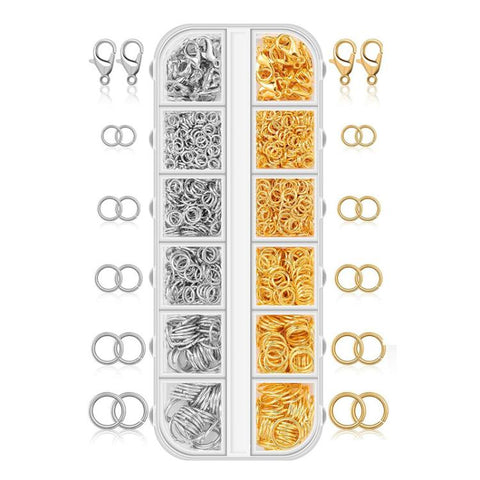 1040 PCS/Box Jewelry Making Kit 40 Pcs Lobster Clasps & 1000 Pcs 5-Size Jump Rings 4mm-10mm, With Tool K-White++Gold, Without Tool K-white Gold, With Tool K-White, Without Tool K-white