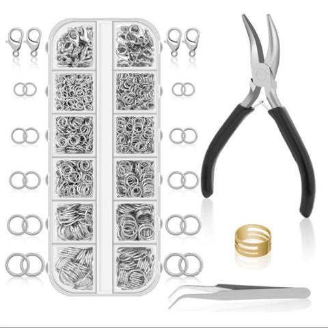 1040 PCS/Box Jewelry Making Kit 40 Pcs Lobster Clasps & 1000 Pcs 5-Size Jump Rings 4mm-10mm, With Tool K-White++Gold, Without Tool K-white Gold, With Tool K-White, Without Tool K-white
