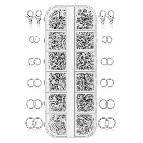1040 PCS/Box Jewelry Making Kit 40 Pcs Lobster Clasps & 1000 Pcs 5-Size Jump Rings 4mm-10mm, With Tool K-White++Gold, Without Tool K-white Gold, With Tool K-White, Without Tool K-white