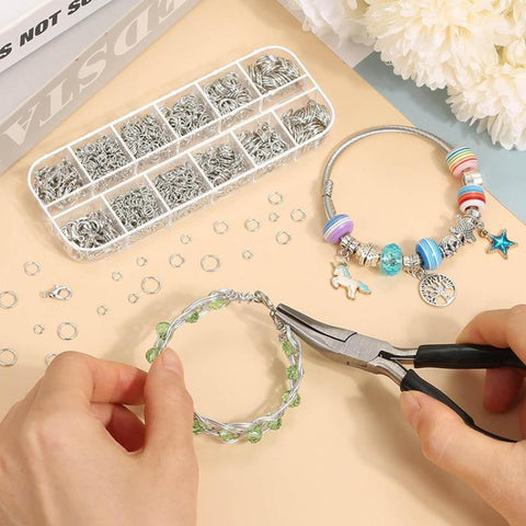 1040 PCS/Box Jewelry Making Kit 40 Pcs Lobster Clasps & 1000 Pcs 5-Size Jump Rings 4mm-10mm, With Tool K-White++Gold, Without Tool K-white Gold, With Tool K-White, Without Tool K-white