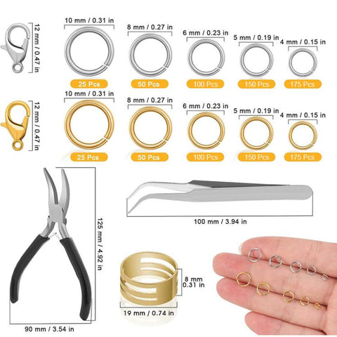 1040 PCS/Box Jewelry Making Kit 40 Pcs Lobster Clasps & 1000 Pcs 5-Size Jump Rings 4mm-10mm, With Tool K-White++Gold, Without Tool K-white Gold, With Tool K-White, Without Tool K-white
