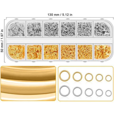 1040 PCS/Box Jewelry Making Kit 40 Pcs Lobster Clasps & 1000 Pcs 5-Size Jump Rings 4mm-10mm, With Tool K-White++Gold, Without Tool K-white Gold, With Tool K-White, Without Tool K-white