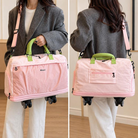 Missrr Expandable Rolling Travel Duffel Bag With Detachable Wheels Nylon Weekender Carry On Bag